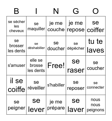 Reflexive Verbs 1 Bingo Card