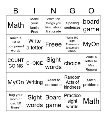 Bingo Homework_1 Bingo Card