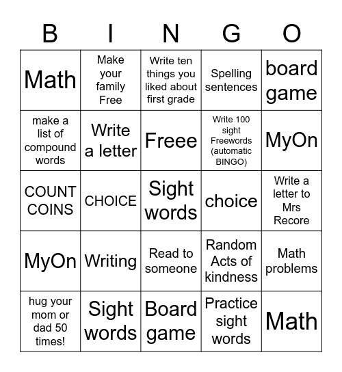 Bingo Homework_1 Bingo Card