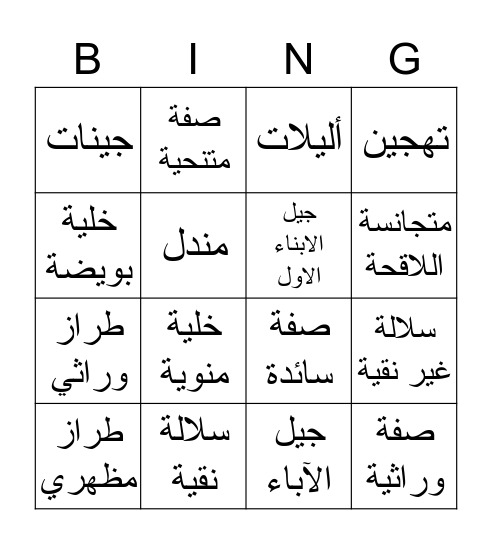 مصطلحات اساسية بعلم الوراثة Bingo Card