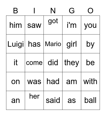Bingo Homework54 Bingo Card