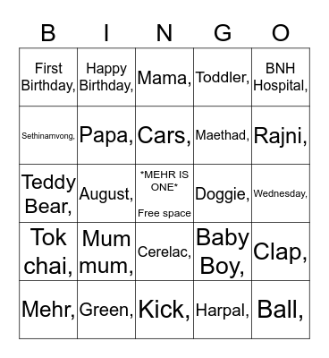 Birthday Celebrations Bingo Card