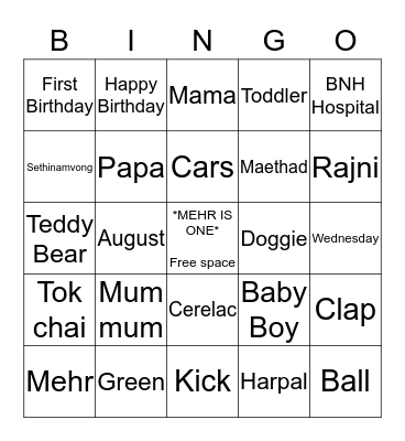 Birthday Celebrations Bingo Card