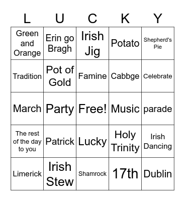 Lucky St. Patrick's Day Bingo Card