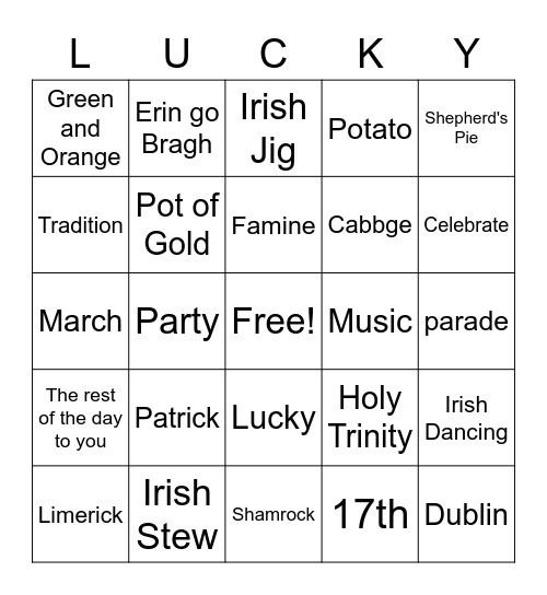 Lucky St. Patrick's Day Bingo Card