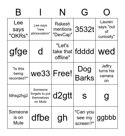 Q2 Gro Meeting Bingo Card