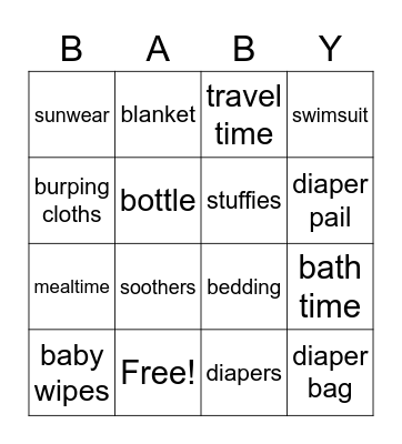 Baby Time Bingo Card