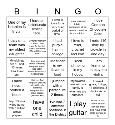 Raytown Tech Bingo Card