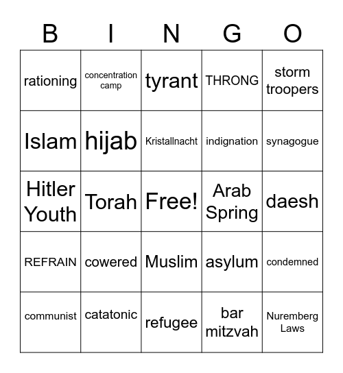 Refugee page 1 -92 Vocabulary Bingo Card