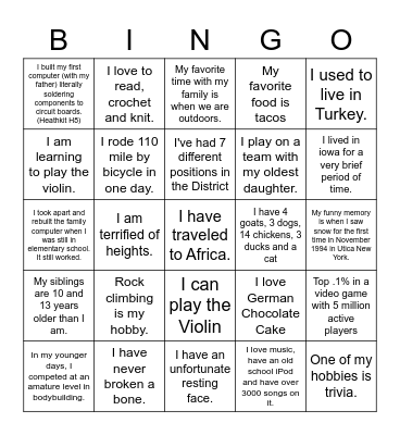 Raytown Tech Bingo Card