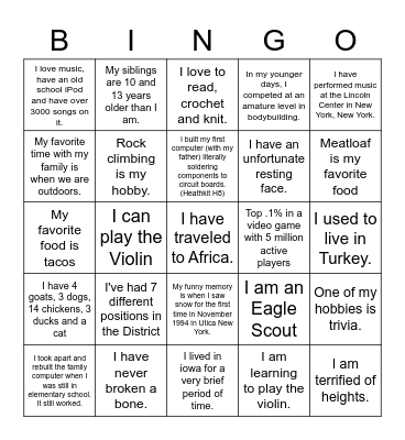 Raytown Tech Bingo Card