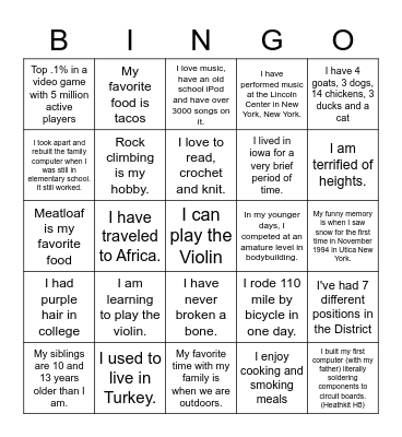 Raytown Tech Bingo Card