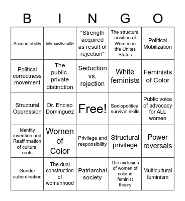 The Color of Privilege Bingo Card
