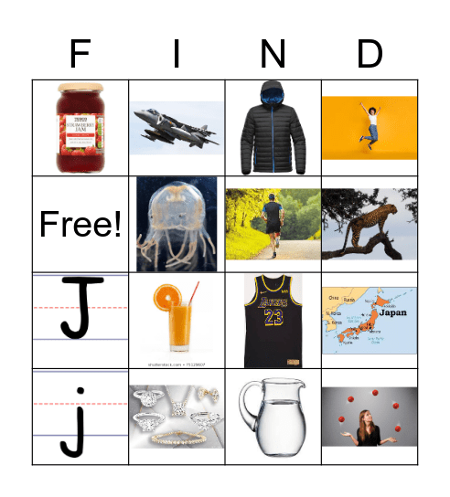 Letter J Bingo Card