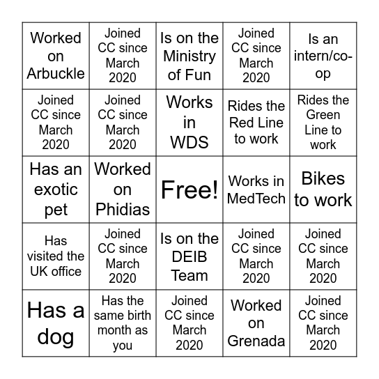 Find someone who... Bingo Card