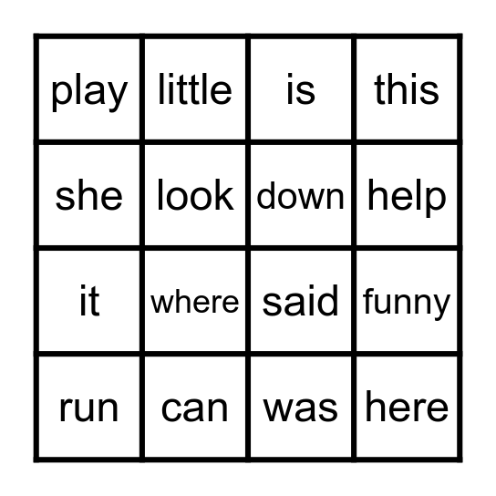 Popcorn Word Bingo Card