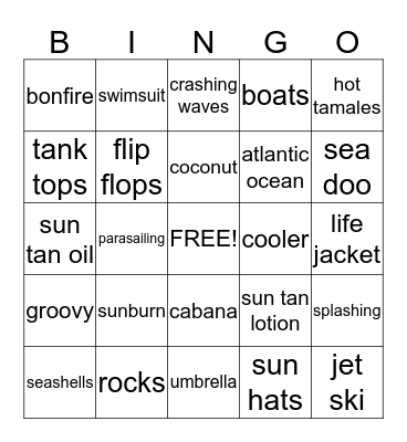 Beach Party Bingo Card