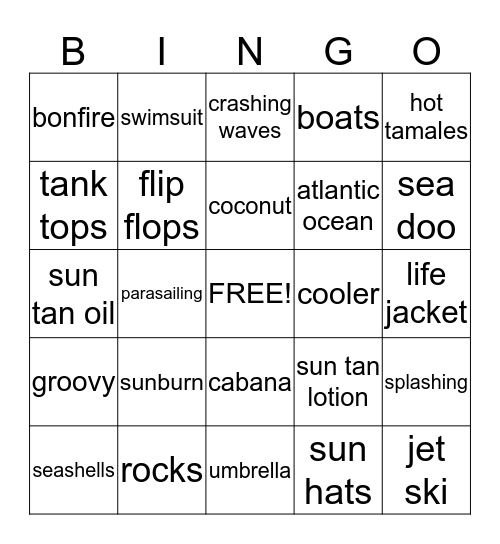 Beach Party Bingo Card