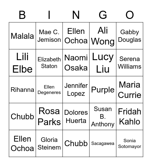 CHUBB'S International Women's Day Bingo Card