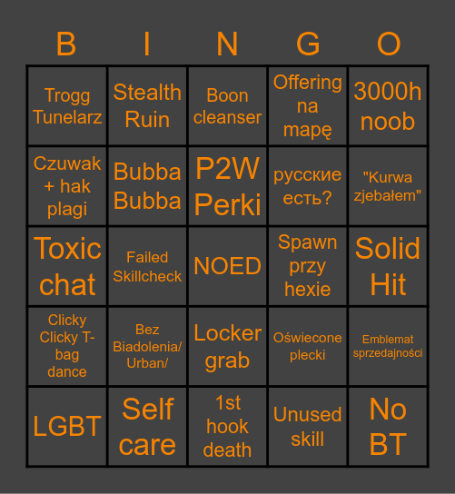 DBD Bingo Card