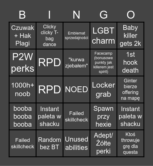 DBD Bingo Card