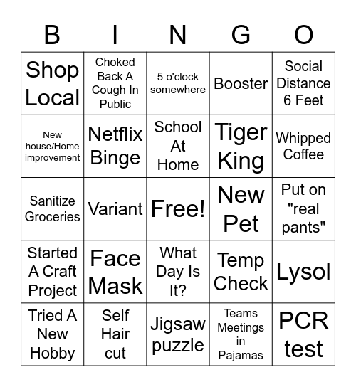 2 Year COVID Anniversary Bingo Card