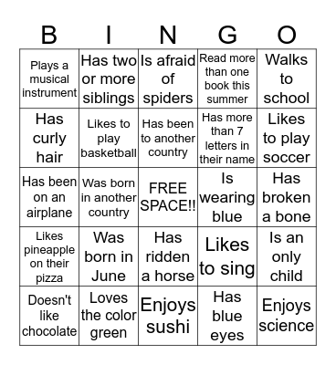 FIND SOMEONE IN THE CLASS WHO.... Bingo Card