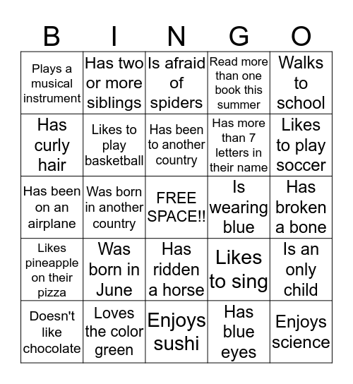 FIND SOMEONE IN THE CLASS WHO.... Bingo Card