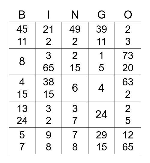 Törtek BINGO Card