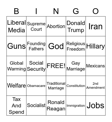 1st Republican Debate Bingo Card