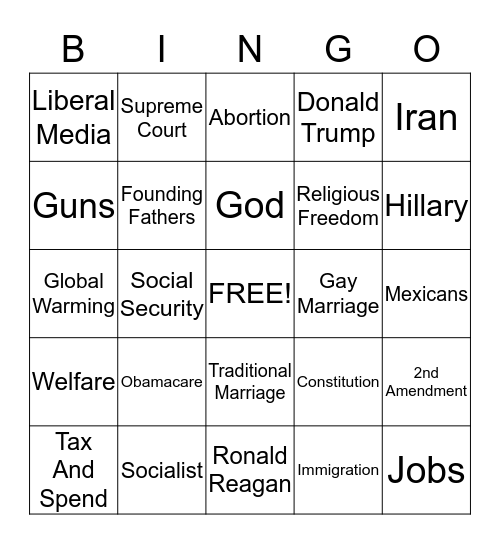 1st Republican Debate Bingo Card