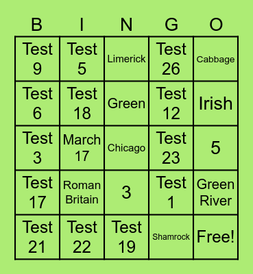 St. Patrick's Day Bingo Card