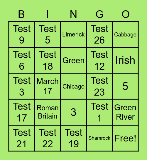 St. Patrick's Day Bingo Card