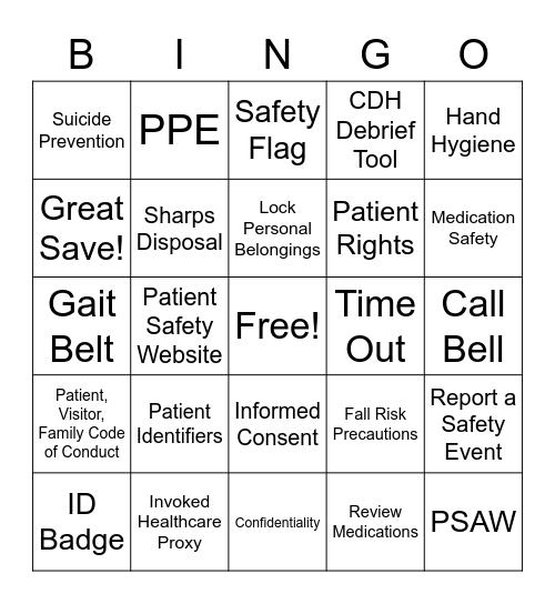 Patient Safety Awareness Bingo! Bingo Card