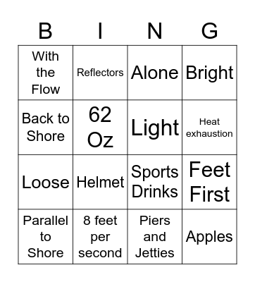 Summer Safety Bingo Card