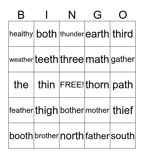"TH" Bingo Card