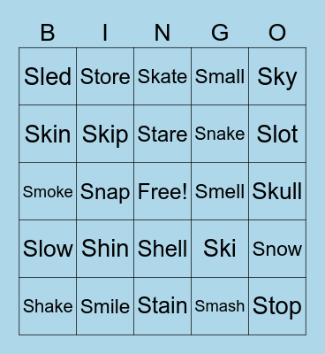 S Clusters Bingo Card