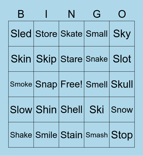S Clusters Bingo Card