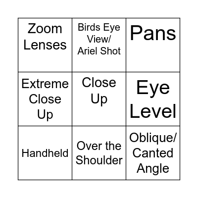 Camera Work Bingo Card
