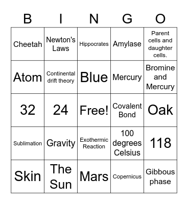 Science Trivia Bingo Card