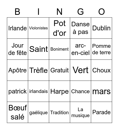 Bingo Saint-Patrick Bingo Card