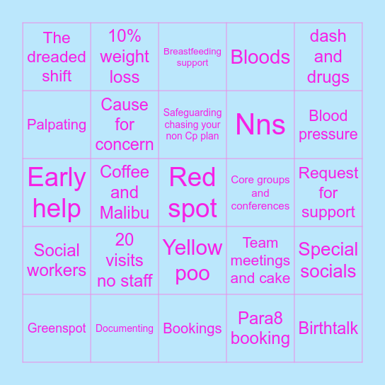 A day as a midwife Bingo Card