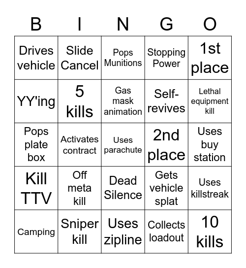 Warzone Bingo Card