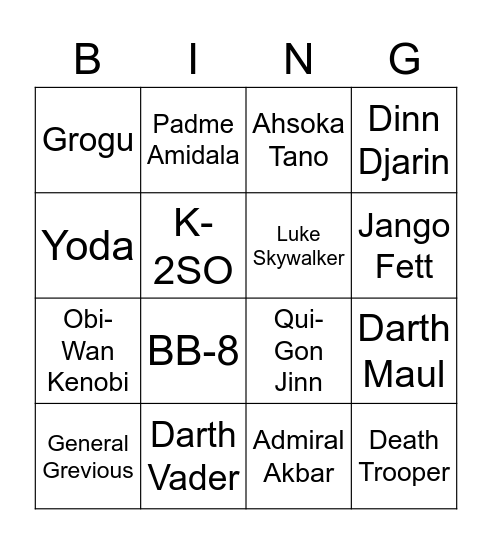 Star Wars Bingo Card