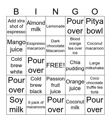 Barista Bingo Card