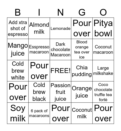 Barista Bingo Card