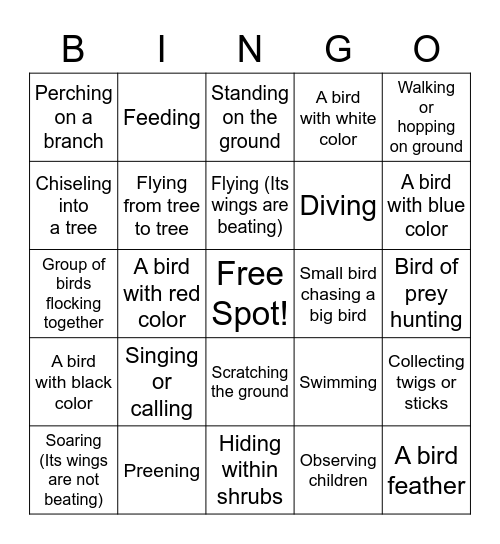 Bird Behavior Bingo Card