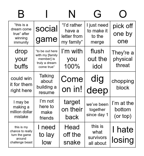 Survivor Bingo Card