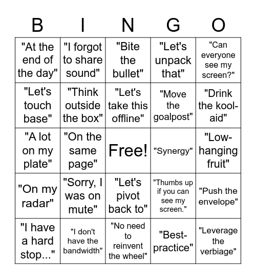 Gross Lingo Bingo Card