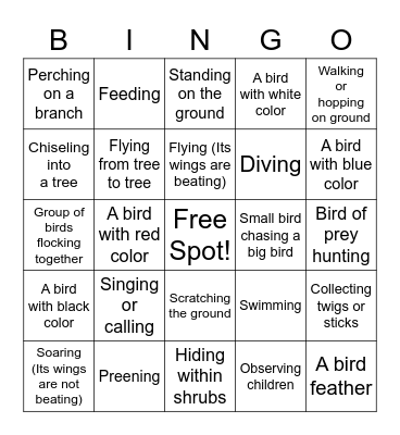 Bird Behavior Bingo Card